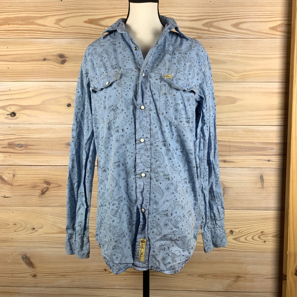 Larry Mahan Western Shirt Mens S Blue Paisley Pearl Snap Cowboy Collection